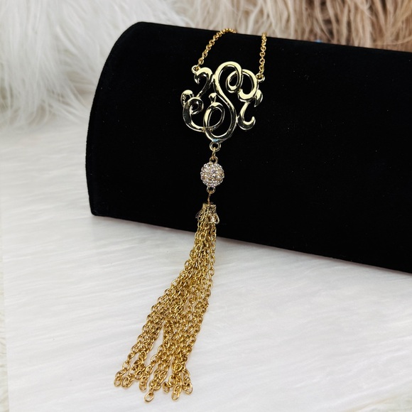 Vintage aged goldtone large fringe dangle pendant necklace - Picture 10 of 10